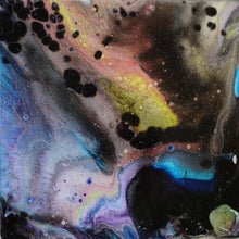 Load image into Gallery viewer, galaxy fluid art black yellow blue peach lovedom art
