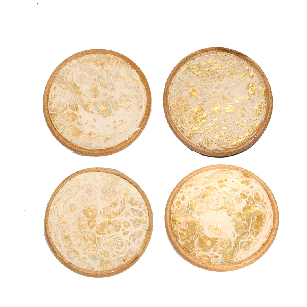 Oatmeal Gold Abstract Coasters - Round